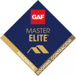GAF Master Elite residential roofing contractor badge, indicating high-quality roofing services and expertise.