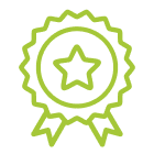 Green award badge icon featuring a star in the center, symbolizing recognition and achievement.
