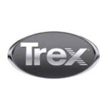Trex logo featuring a sleek, modern design in silver and black, representing a leading brand in composite decking and outdoor living products.