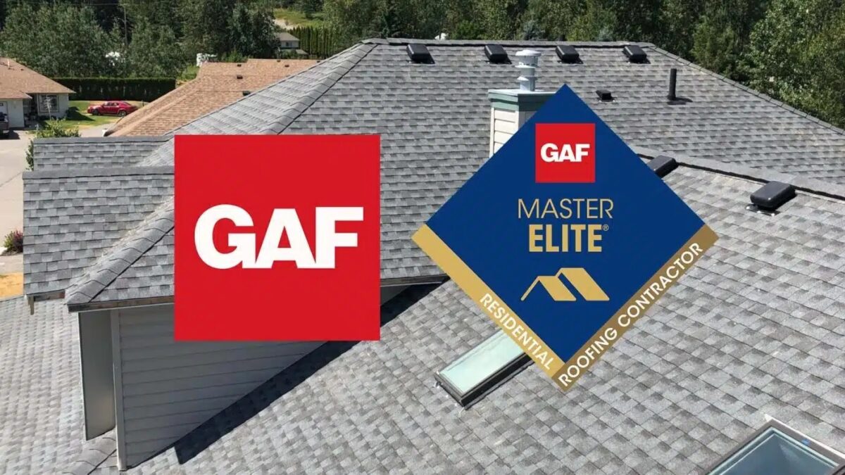 What’s the Deal with Being a “GAF Master Elite® Contractor”? Does It Really Matter? 1 GAF Master Elite roofing logo with shingles